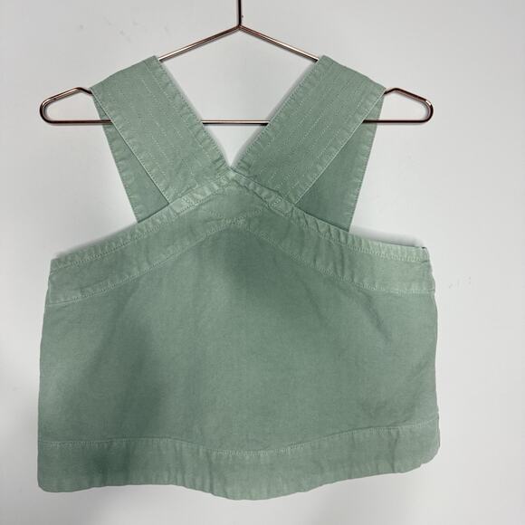 Everlane Cross WideStrap Crop Tank Top XXS Green Organic Cotton Canvas Citycore - Picture 2 of 7